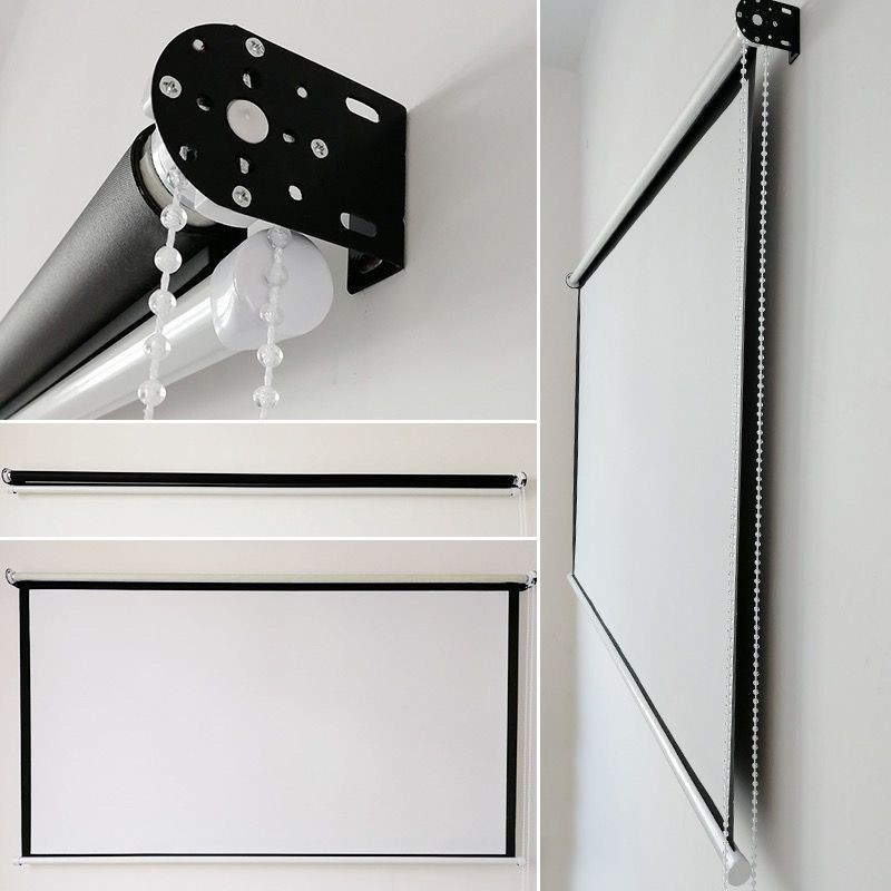 Projector Hand-Pulled Screen White PVC Home Office Projector Screen ...