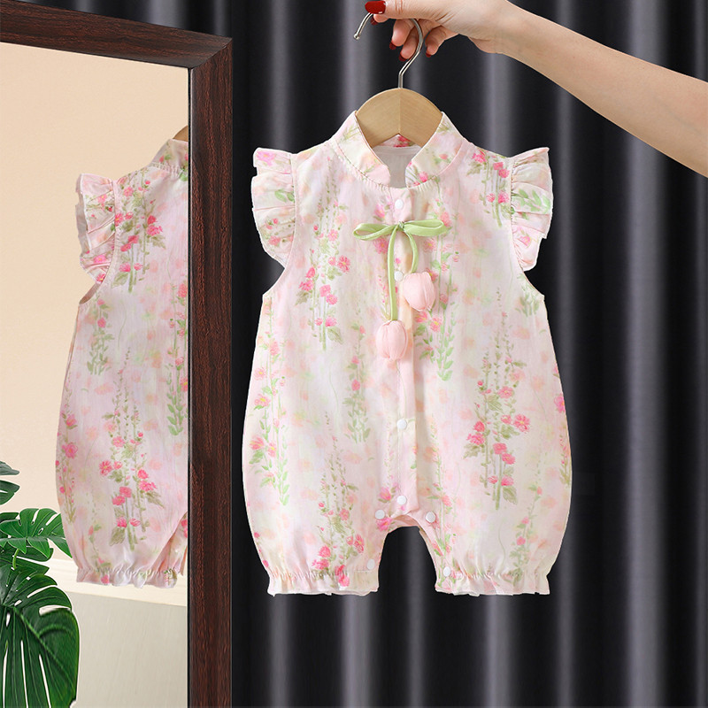 Baby Girl Summer New Chinese Style Short-sleeved Onesie 0-24 - Main Image