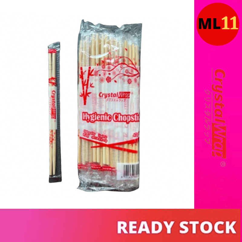 (40 PAIRS) CRYSTAL WRAP Bamboo Chopstick with Plastic Cover Hygienic ...