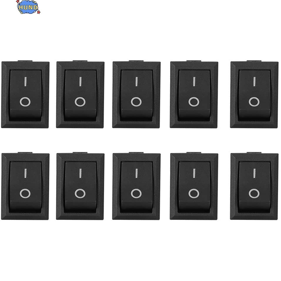 10 Mini Interruttori A Bilanciere ON/OFF 2 Pin SPST 6A/125V - 3A/250V - Nero Plastica/Metallo