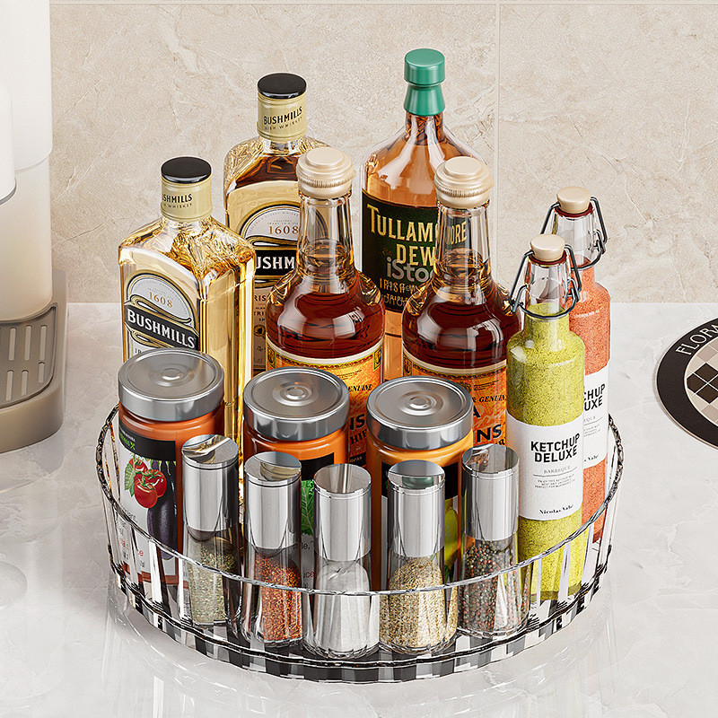 Light Luxury Transparent Rotating Seasoning Rack Kitchen Turntable Seasoning Bottle Living Room Desktop Storage Storage Box Shopee Malaysia