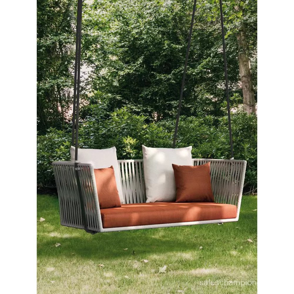 Sia 69 Inch Outdoor Swing Hanging Loveseat Chair, Rattan Basket Seat, White By Casagear Home main image 0
