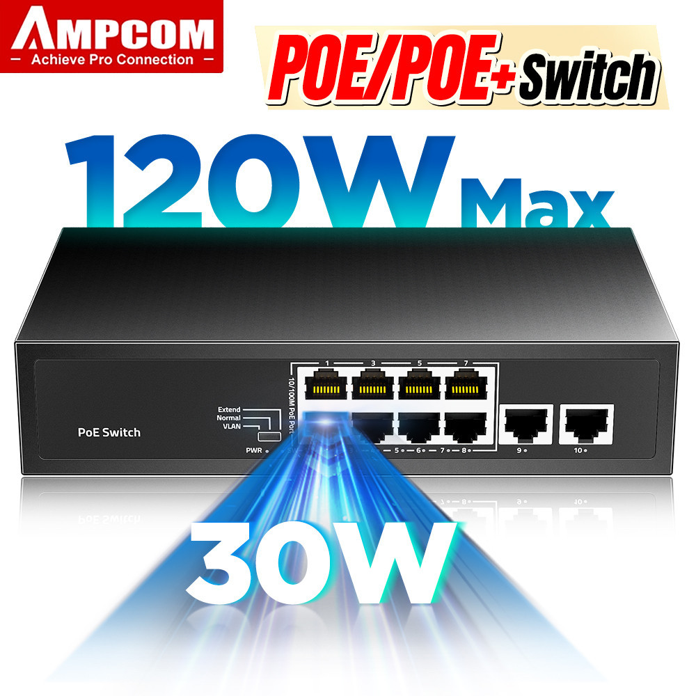 Switch POE 10 Porte Con 8 Porte POE+ - 120W, 100Mbps, Fanless, Per Telecamere IP E Access Point - Foto 3