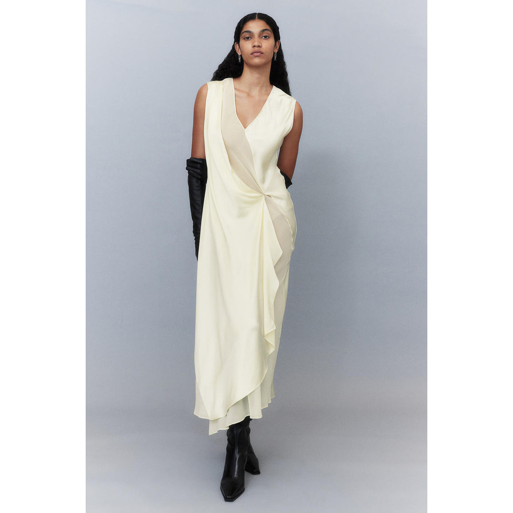 h&m silk wrap dress H&amp;M + Long Satin Wrap-front Dress