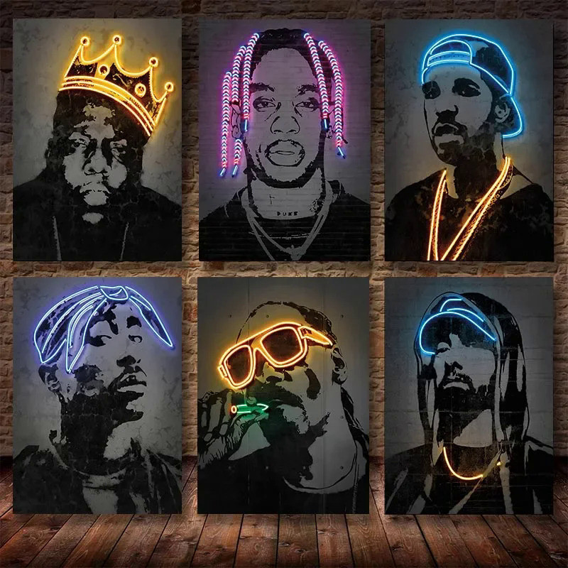 Famous Rapper Canvas Poster Hip Hop Rap Star Neon Effect Music Singer ...