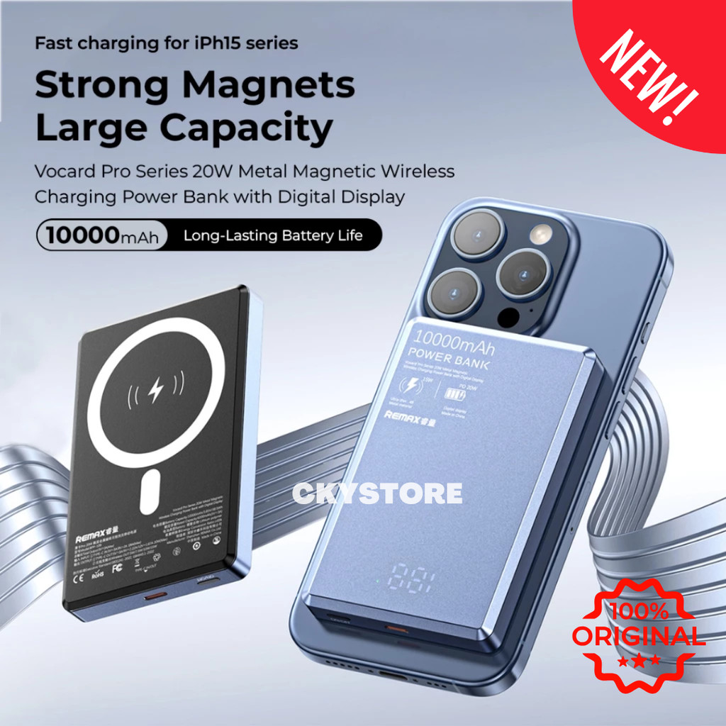 REMAX RPP-109 10000MAH VOCARD PRO 20W METAL MAGNETIC WIRELESS CHARGING ...