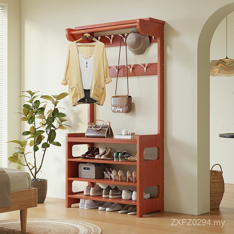 Household Shoe Rack Combination Door Floor-to-ceiling Solid Wood Coat ...
