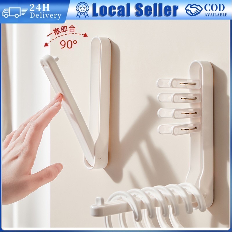 Wall-Mounted Balcony Clothes Hanger Storage Rack Foldable Multi ...