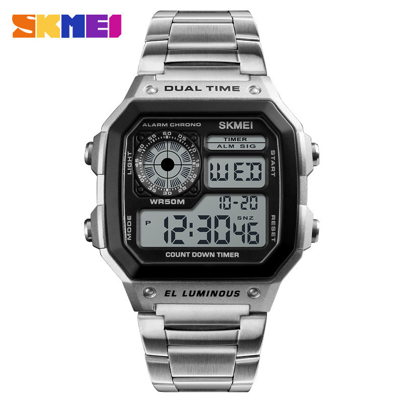 Skmei 1335 Stainless Steel Strap Digital Watch Reloj Hombre Sport Watch Men  5Bar Waterproof Watches 1998 1299
