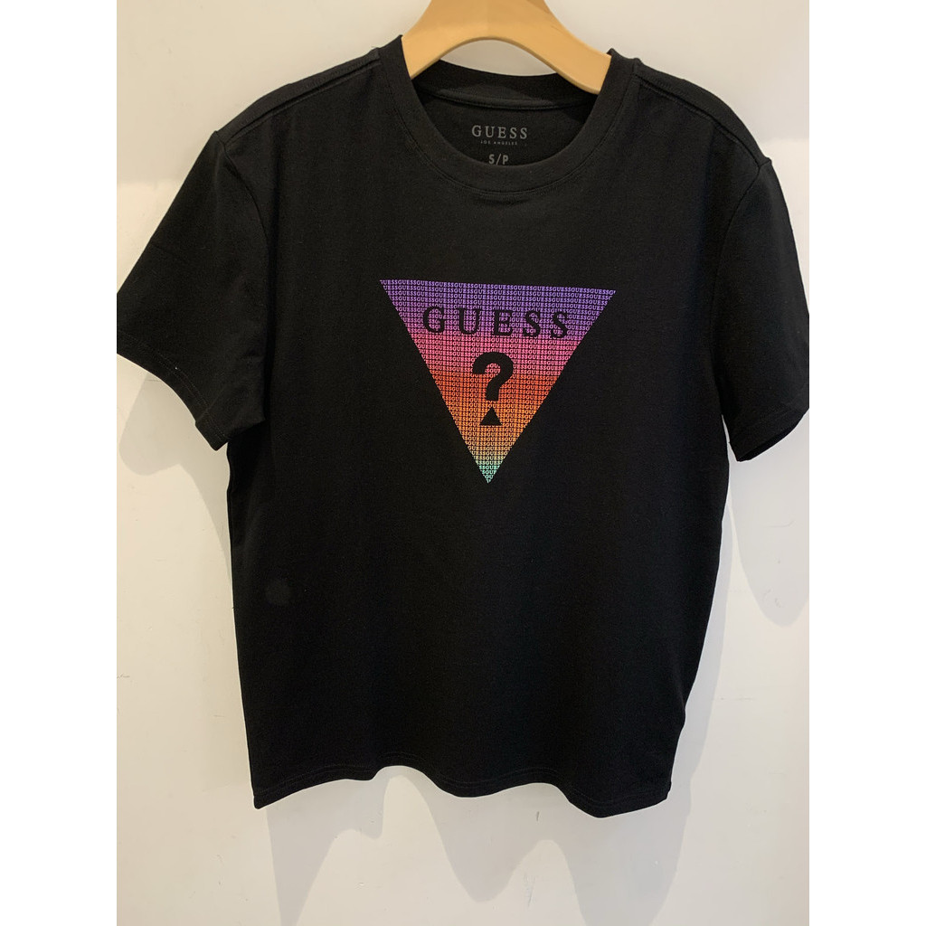 GUESS Men's Solid Color Fashion Inverted Triangle LOGO Round Neck T ...