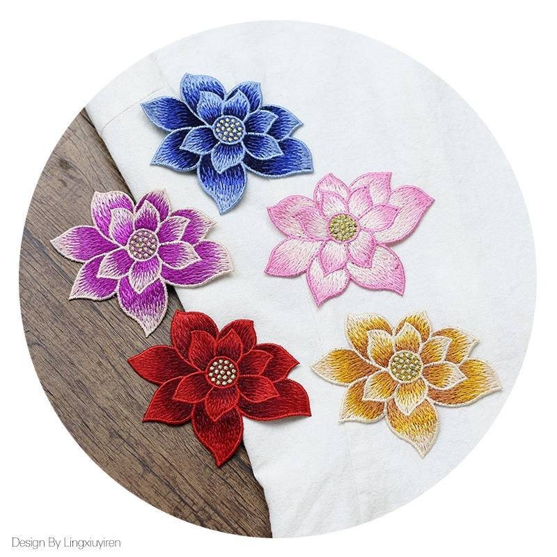 [Embroidery Patch] Premium Embroidered Lotus Cloth Patch Patch Patch ...