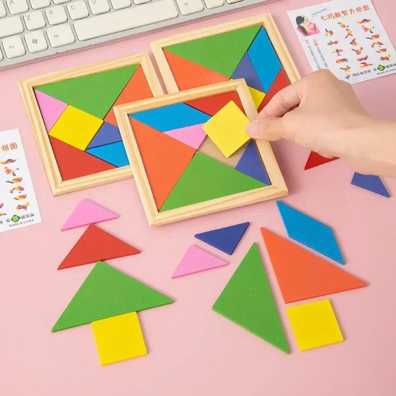 Wooden Tangram Puzzles for Kids with 7 Colored Pieces,Educational Brain ...