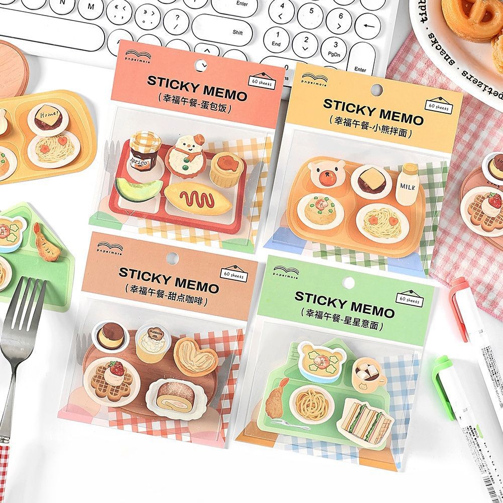 Cdaily|60 Sheets Food Theme Special-Shaped Post-It Notes Happy Lunch N ...