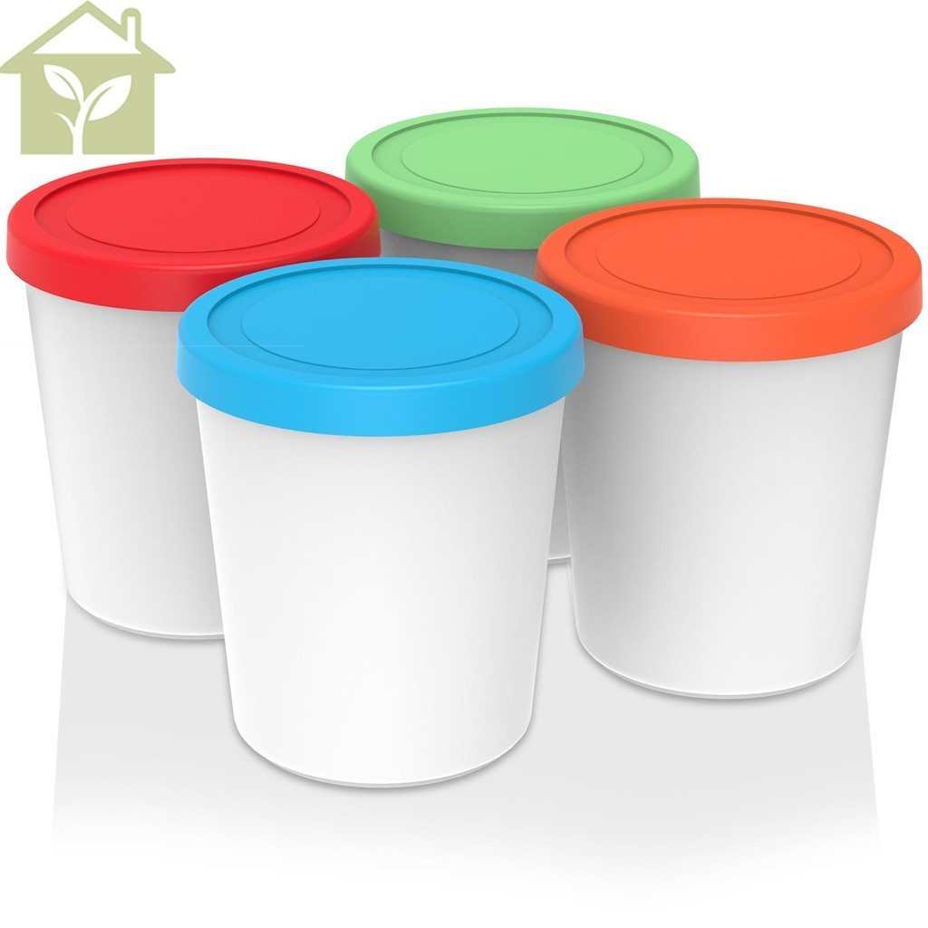 4 Pack Ice Cream Containers with Silicone Lids 1L Reusable Round ...