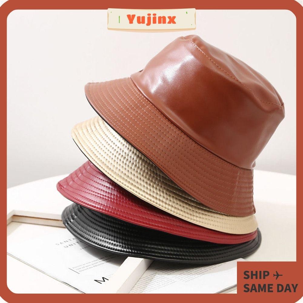 YUJINX PU Bucket Hat Hip-Hop Street Waterproof Outdoor Foldable Sun ...