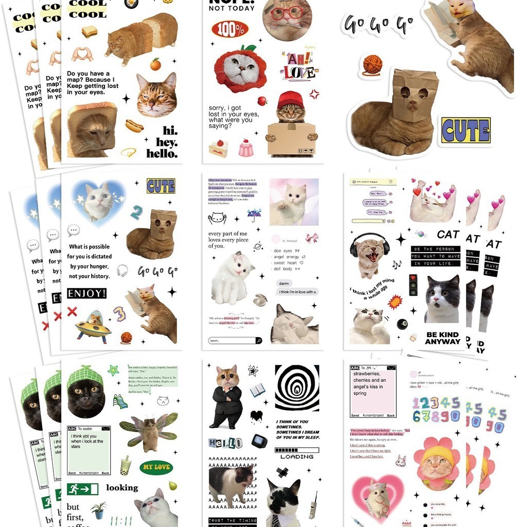 8 Sheets Cats Meme Waterproof Graffiti Stickers for Helmet Bicycle Hand ...