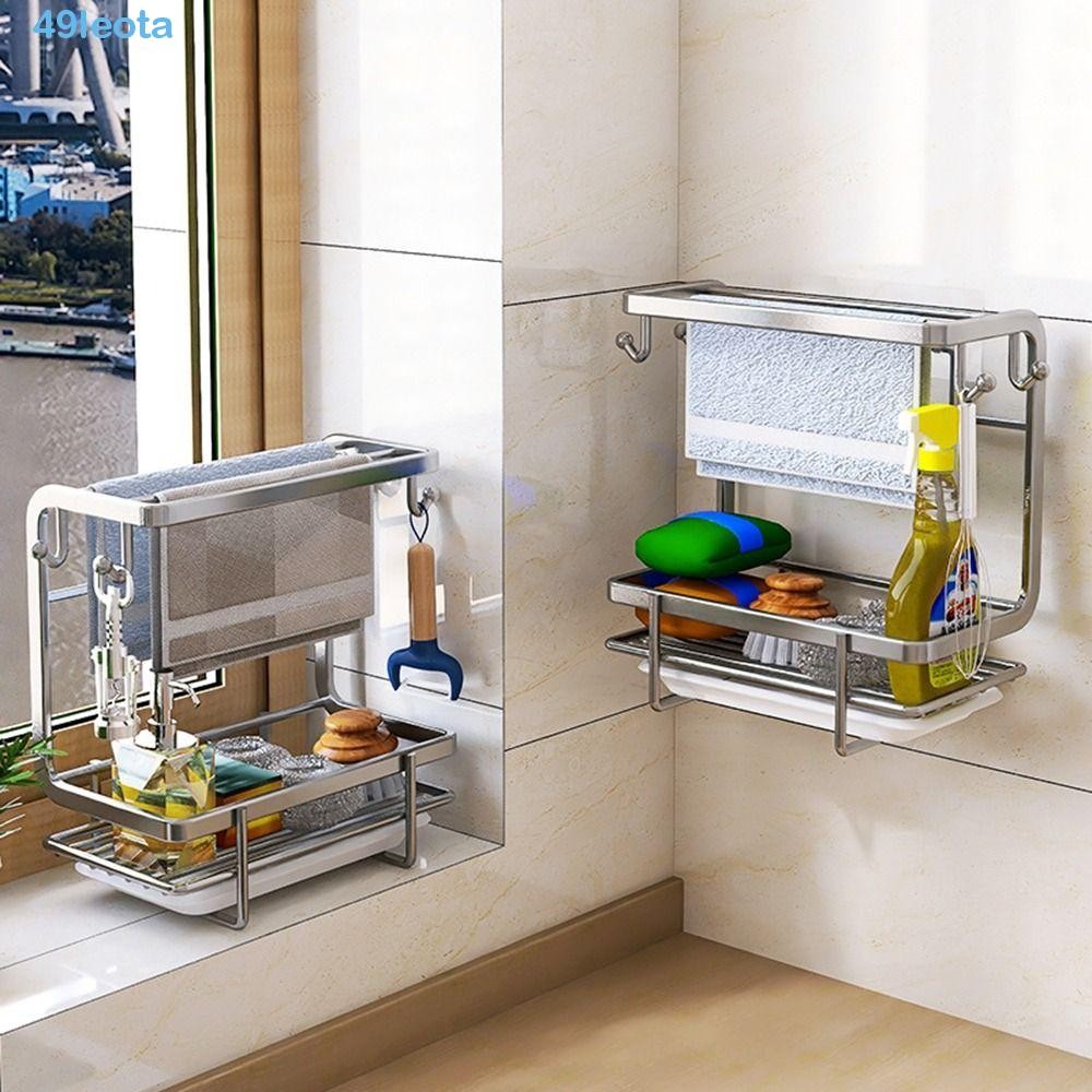 LEOTA Kitchen Storage Rack, Wall Mounted/Countertop Large Sponge ...