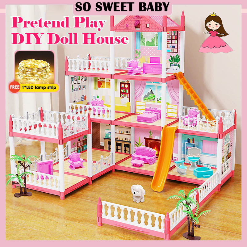 [Free Light] Pretend Play DIY Doll House Princess House Toy Set Castle ...