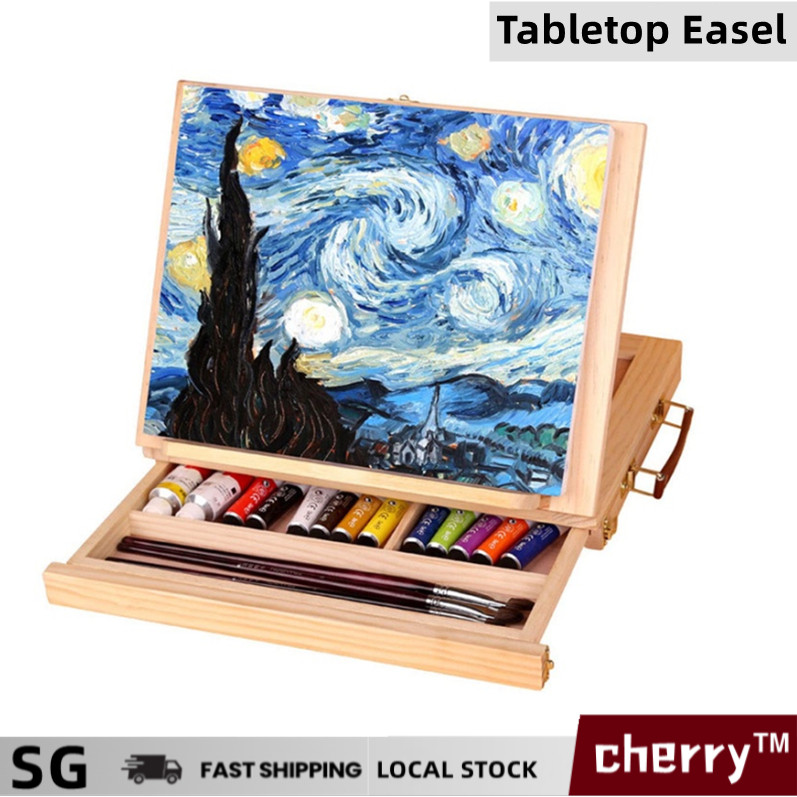 cherry™ Beechwood Small Adjustable Wood Table Sketch box Easel Portable ...