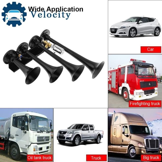 Velocity 12V/24V Train Horn Loudest 4 Trumpet Air Horn Kit, 105115 DB