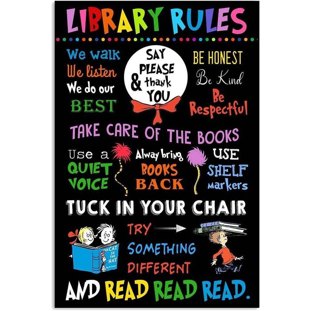 Library Rules Motivational Poster Idea for Teacher Student Childrean ...