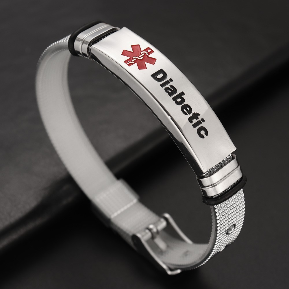 Medical Alert Diabetic Bracelets for Men & Women Silver Color Stainless