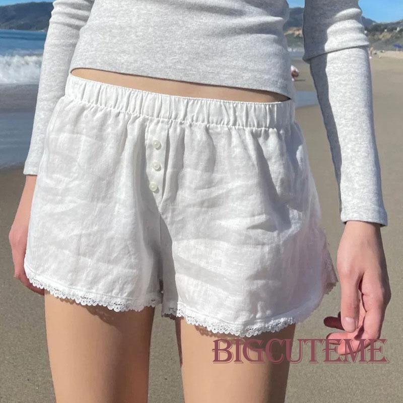 []-Women´s Fashion Slim Shorts Lace Trim High Elastic Waist Summer ...