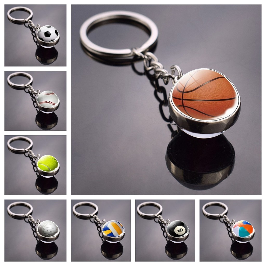 Creative Football Basketball Glass Ball Keychain Sporting Ball Game Key ...