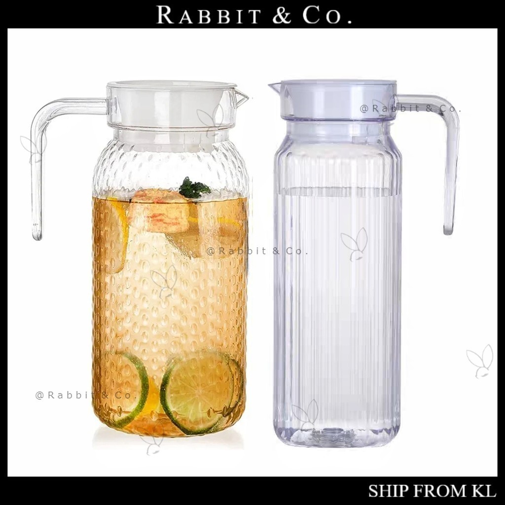 R&C Plastic Pitcher with Lid Clear Water Pitcher Unbreakable Beverage ...