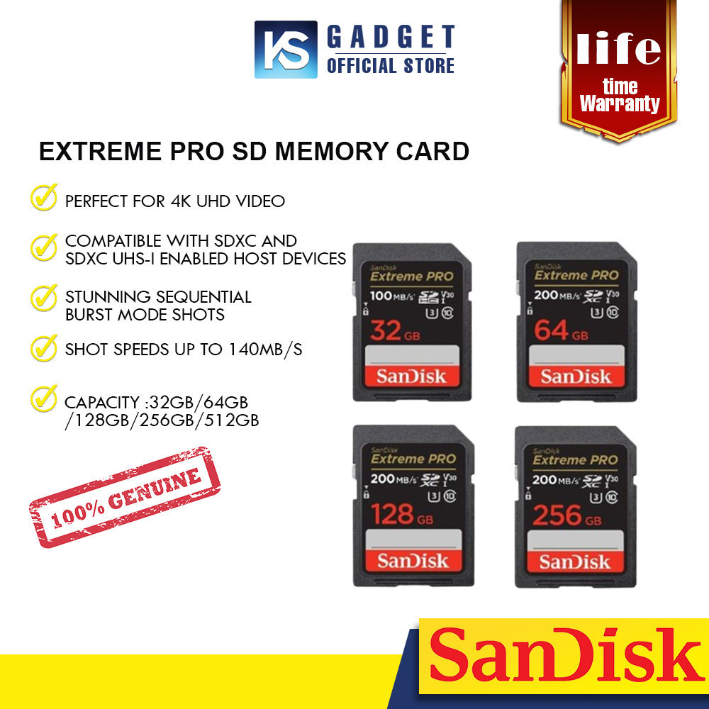 SanDisk Extreme Pro SD Memory Card For DSLR Camera (U3/V30/32GB/64GB