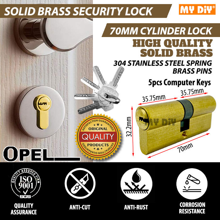 OPEL 70mm Solid Brass Euro Profile Cylinder Lock Double Key Lock ...