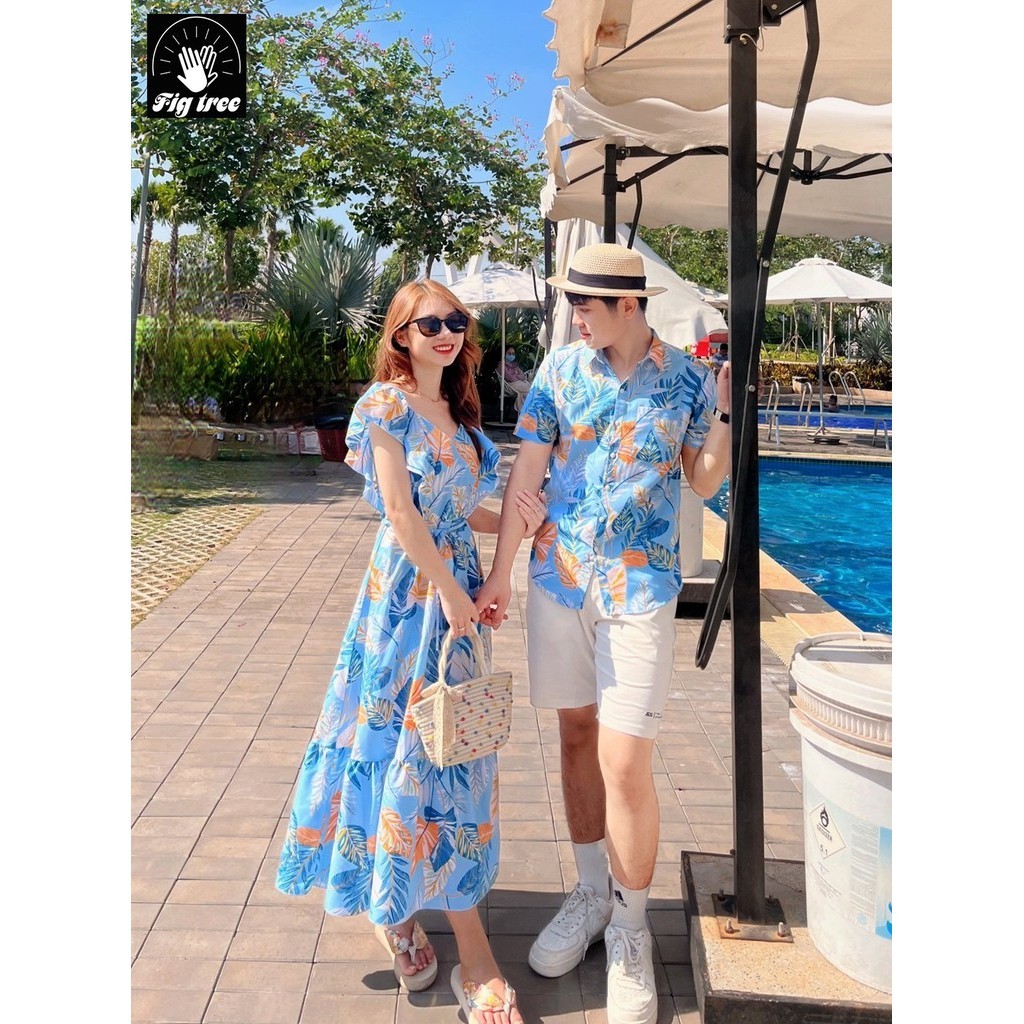 Fresh Sky Blue Leaf Pattern Fig Tree Couple Dress for Summer 2025 MS 188 |  Shopee Malaysia