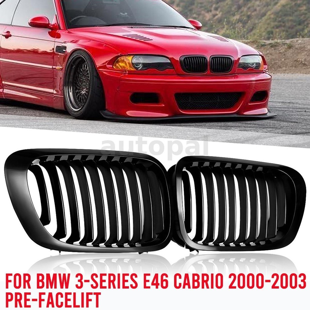 Black Kidney Grille Set For BMW E46 3 Series 4-Door (2002-2005 LCI Facelift) - Front Bumper Mesh Style