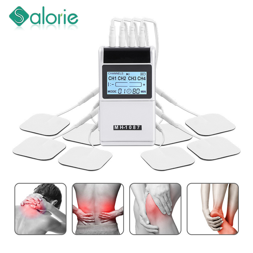 SALORIE 15 Modes 4 Outputs 8 Pads Pain Relief Electric Pulse TENS EMS ...