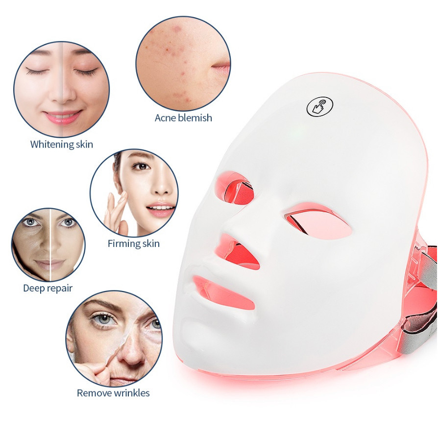 Rechargeable Facial LED Mask 7 Colors LED Photon Therapy Beauty Mask ...