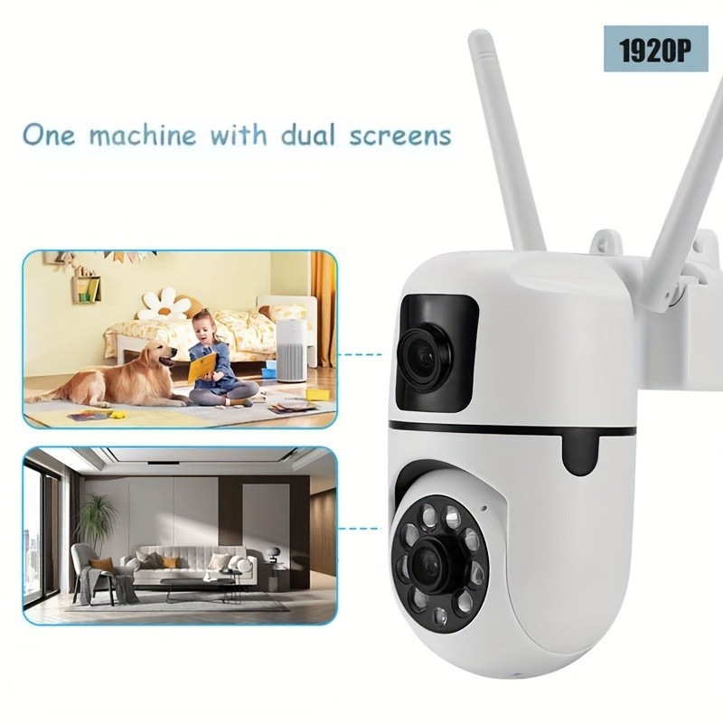 Dual Lens Dual Screen Camera for Home Security, 1920P Wireless WiFi ...