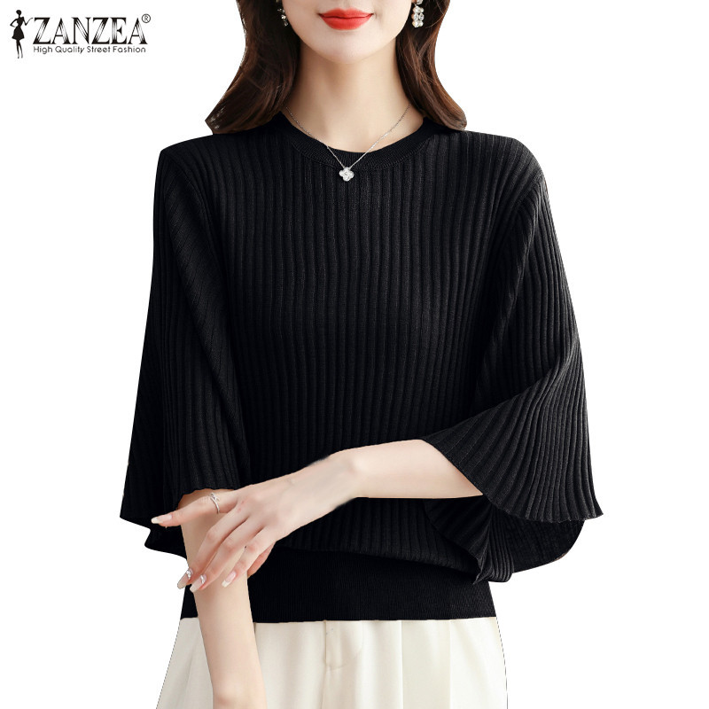 Zanzea Women Korean Casual Round Neck Solid Color Flared Half Sleeve T