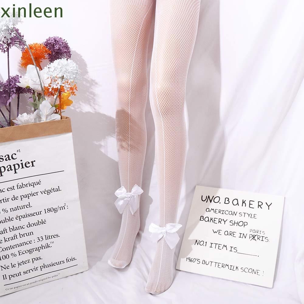 XINLEEN Women pantyhose Seamless Breathable Hollowed out Lace White bow ...