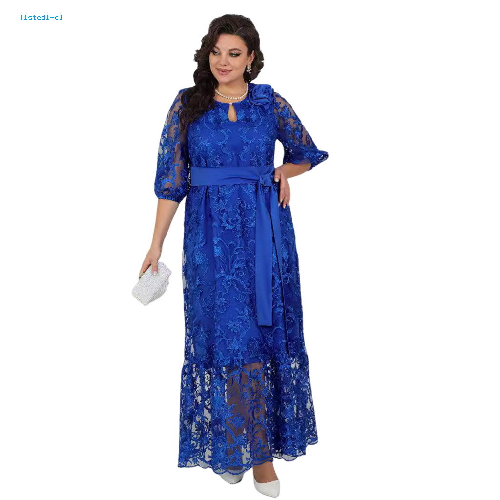 listedi Women Long Dress Layered Lace Dress Elegant Lace Hollow Out ...