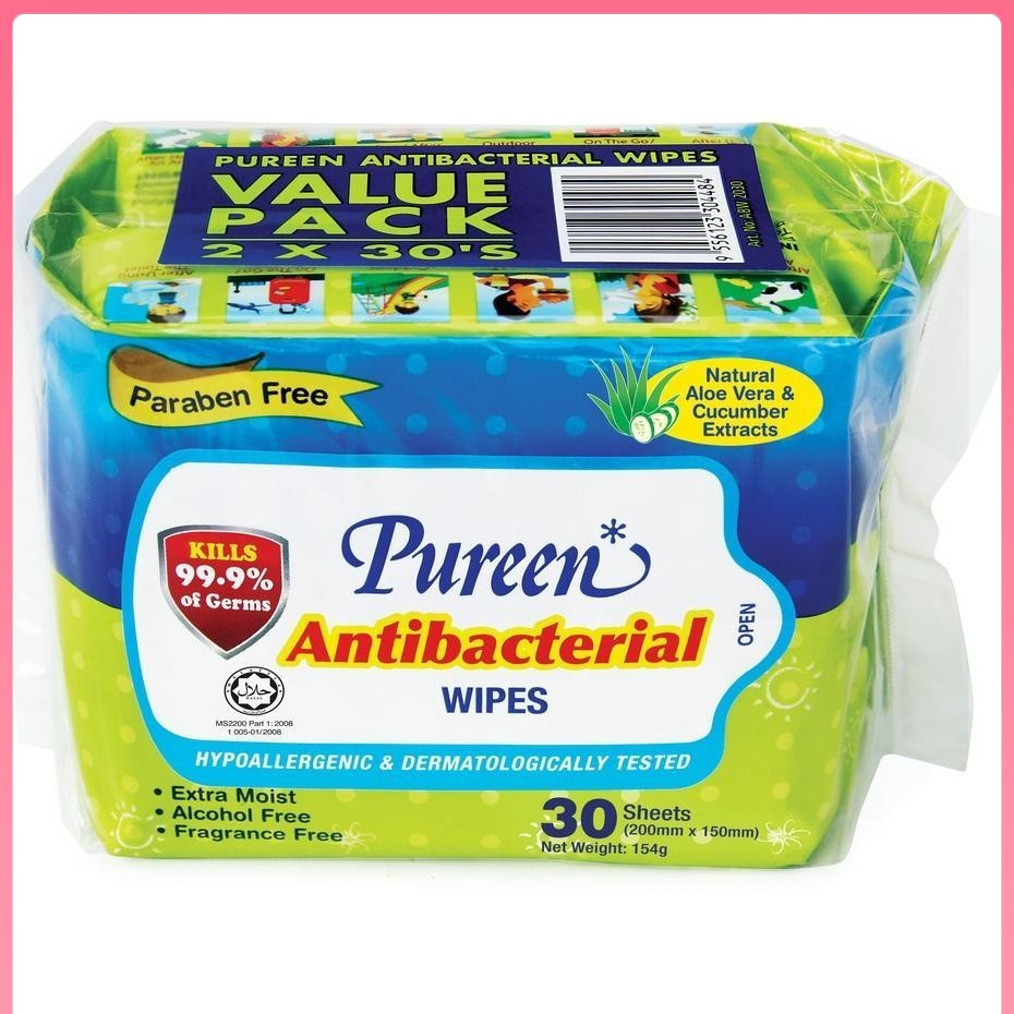 Pureen Antibacterial Wipes ( 2 x 30s ) | Shopee Malaysia