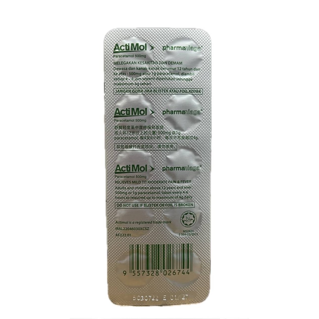 PHARMANIAGA ACTIMOL 500MG PARACETAMOL 10'S (EXP:01/2027) | Shopee Malaysia