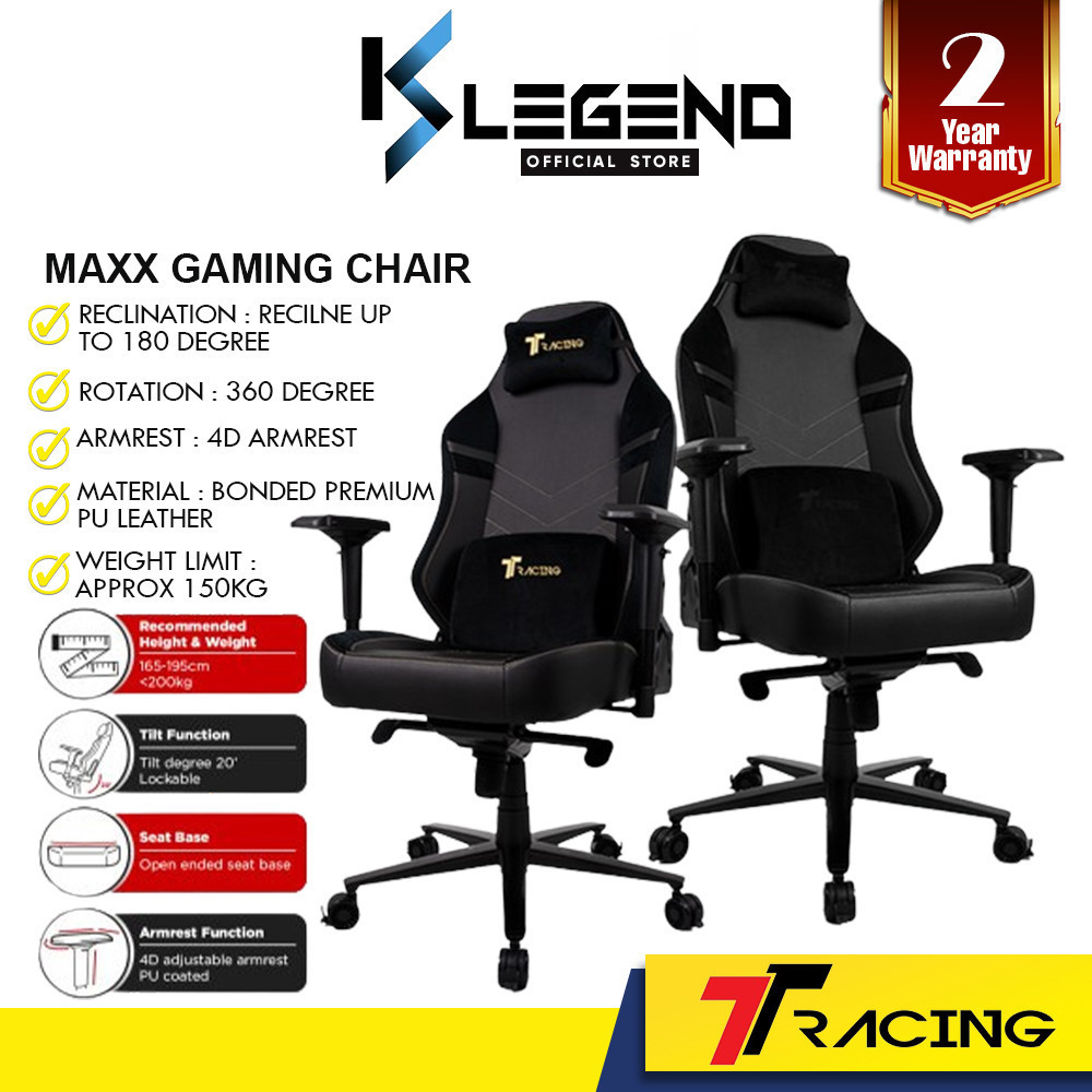 TTRacing Maxx Gaming Chair Royal Black/Midnight Stealth - 2 Years ...