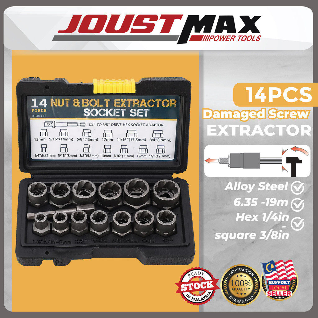 14PC Damaged Screw Extractor Broken Bolt Nut Remover Cr-Mo Steel Bolt ...