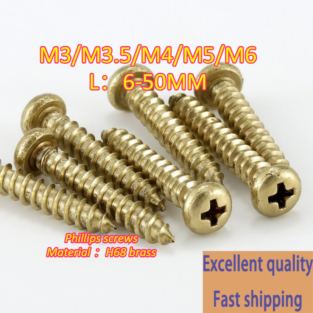 H68 Brass Phillips Round Head Self-Tapping Copper Screws Furniture Self ...