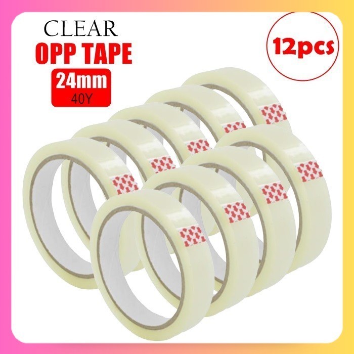 12pcs Opp Tape 24mm X40y Transparent Wrapping Tape Pita Pelekat ...