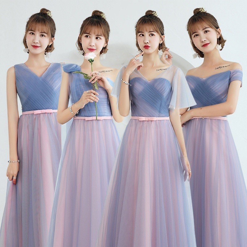 2024 New Bridesmaid Dress for Girls Blue Pink Wedding Sisters Group