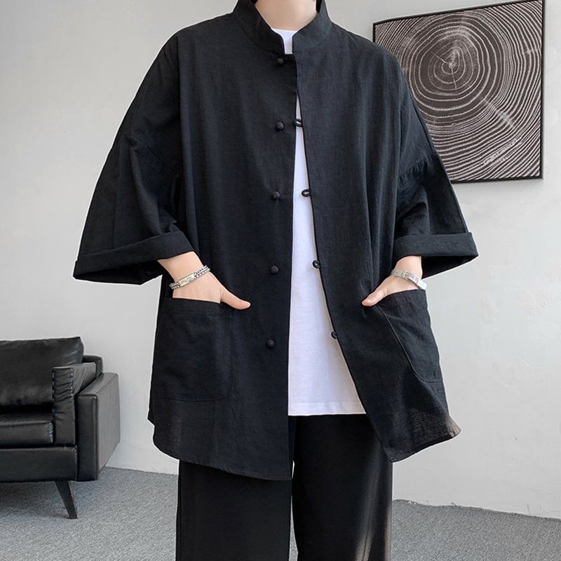 Walln cassock Shirt Taoist Robe Jacket Men linen short-Sleeved Tang ...