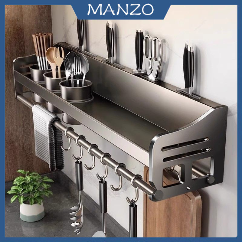 Multifunction No Drill Seasoning Rack With Hook Wall Hanging Knife Rack ...