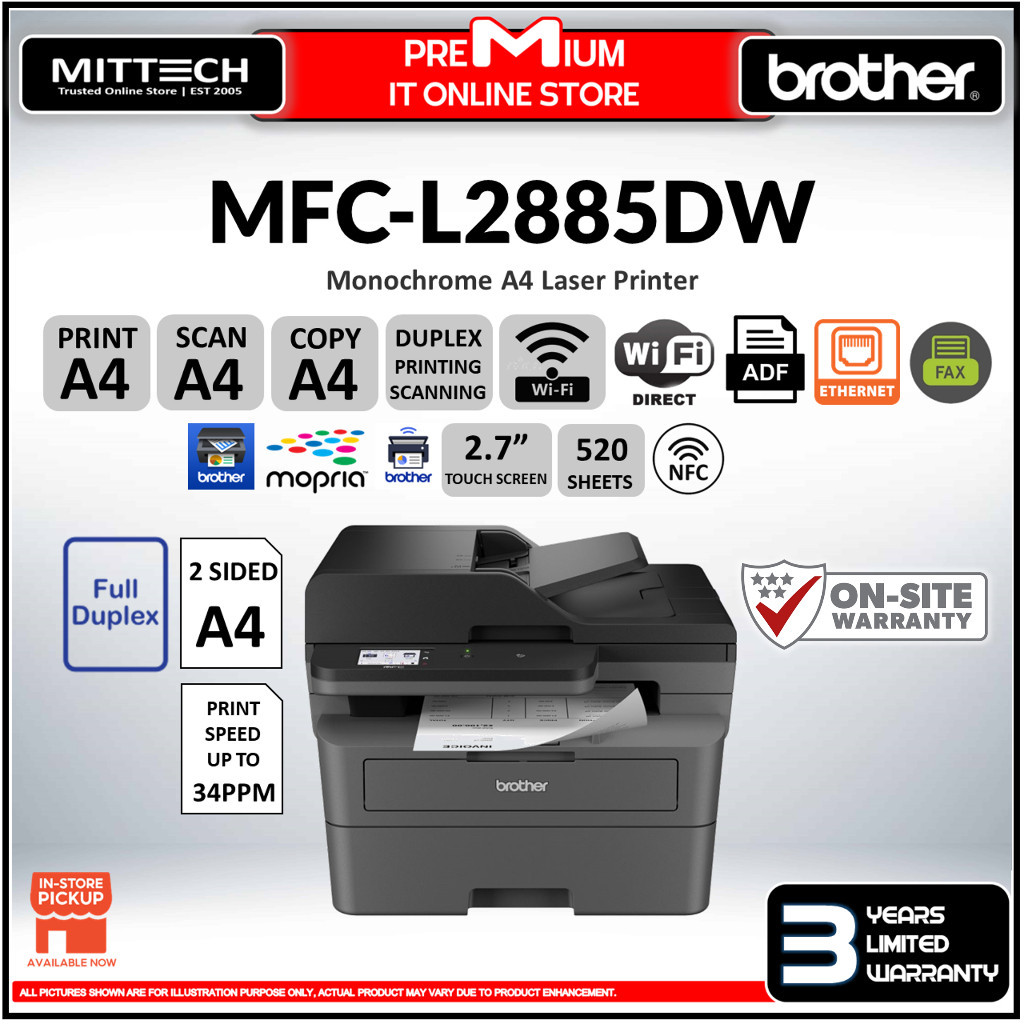 Brother Mono Laserjet Printer MFC-L2885DW Full Duplex | Up to 34ppm ...