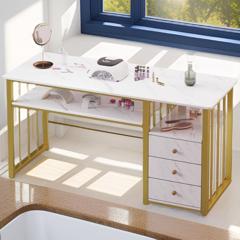 Double dressing table double-layered manicure table golden bar work ...